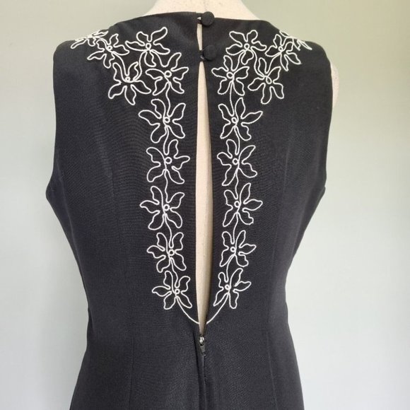 Marshal Gerald Ashley Black Floral Emroidered Midi Dress Vintage 90s Size 12 - Picture 6 of 8